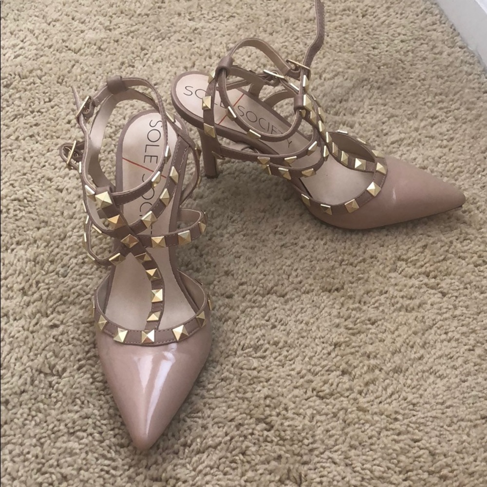 Tan shoes with gold studs